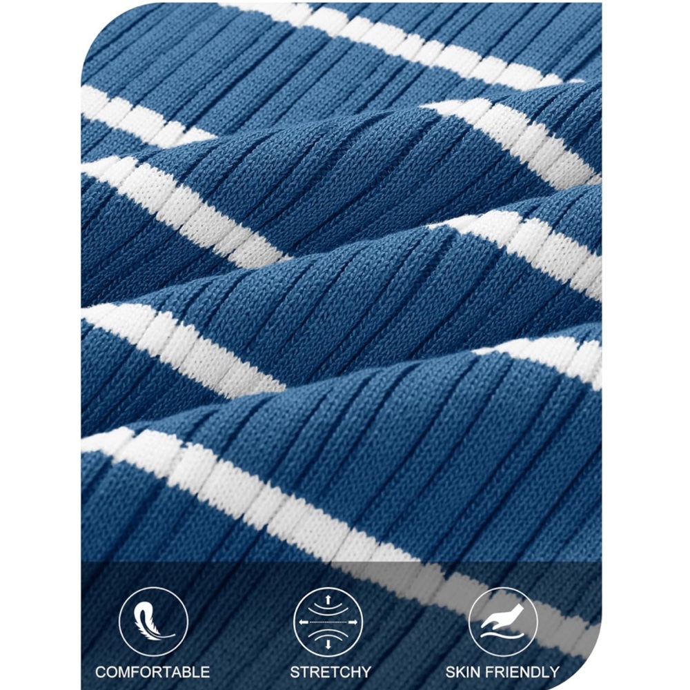 NWT Sleeveless Blue & White Striped Tank Dress Maxi Square Neck Ribbed Knit - Picture 4 of 15